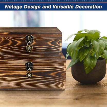 Wooden Box with Lock and Keys Hinged Lid Treasure Chest Memory Hobby - Image 8