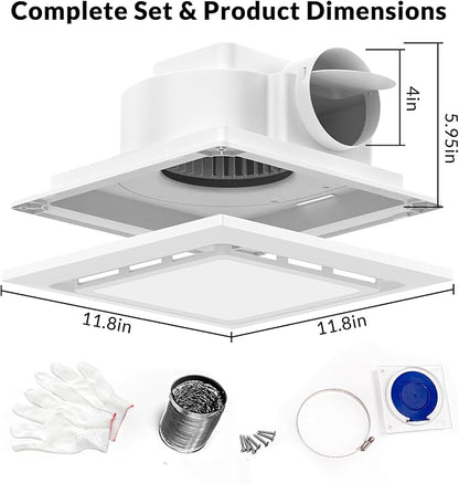 TEPU Bathroom Exhaust Fan with Light 144 CFM, 11.8In Grille, Cutout Size 9.8" x - Image 7