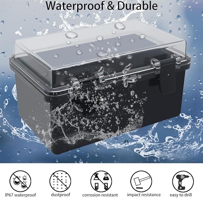 Junction Box, Hinged Black Clear Cover IP67 Waterproof ABS Project Box - Image 2