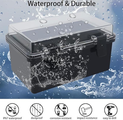 Junction Box, Hinged Black Clear Cover IP67 Waterproof ABS Project Box - Image 2