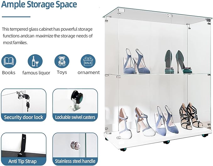 Yoluckea 2 Tiers Glass Display Cabinet - Image 4