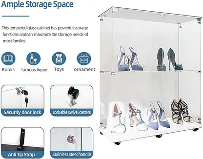 Yoluckea 2 Tiers Glass Display Cabinet - Image 4