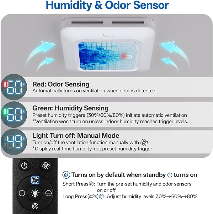 Bathroom Exhaust Fan with Light Humidity Sensor, Bathroom Fan with Odor & - Image 3