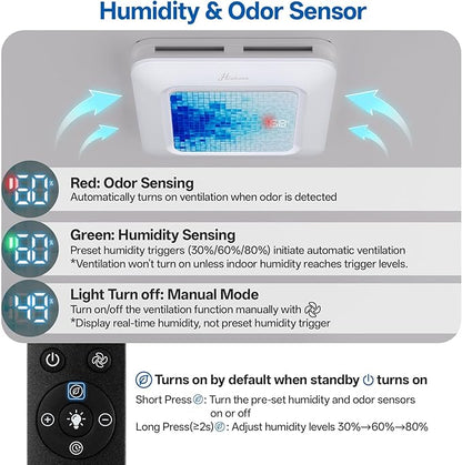 Bathroom Exhaust Fan with Light Humidity Sensor, Bathroom Fan with Odor & - Image 3
