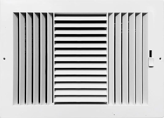 Three-way plastic side wall/ceiling register in white 12"w X 8"h by KumpelAire