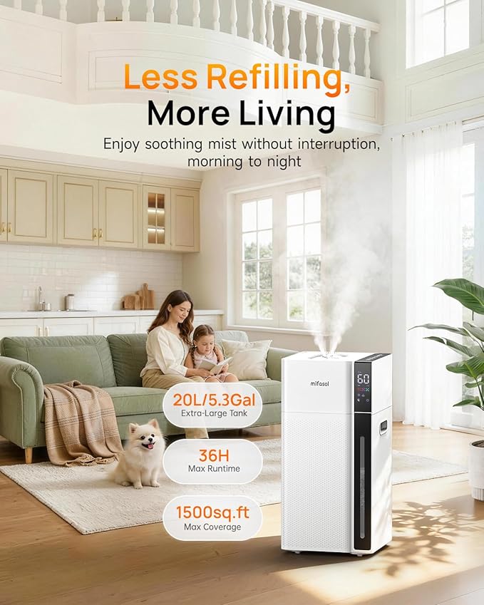 Mifasol Humidifier Large Room, 5.3Gal/20L Warm & Cool Mist Humidifiers - Image 3
