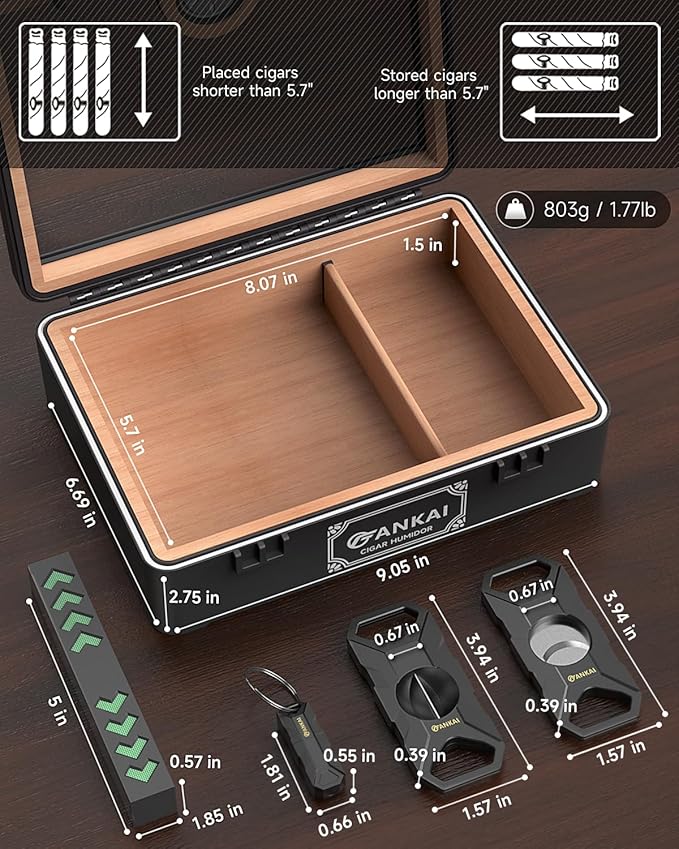 Cigar Humidor, Full Glass Top Cigar Box - Image 2