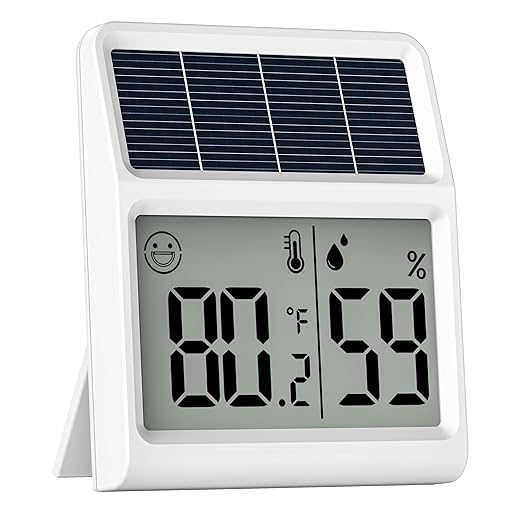 Digital Indoor Thermometer & Hygrometer, Light Powered Solar Indoor Temperature by BaldrInc
