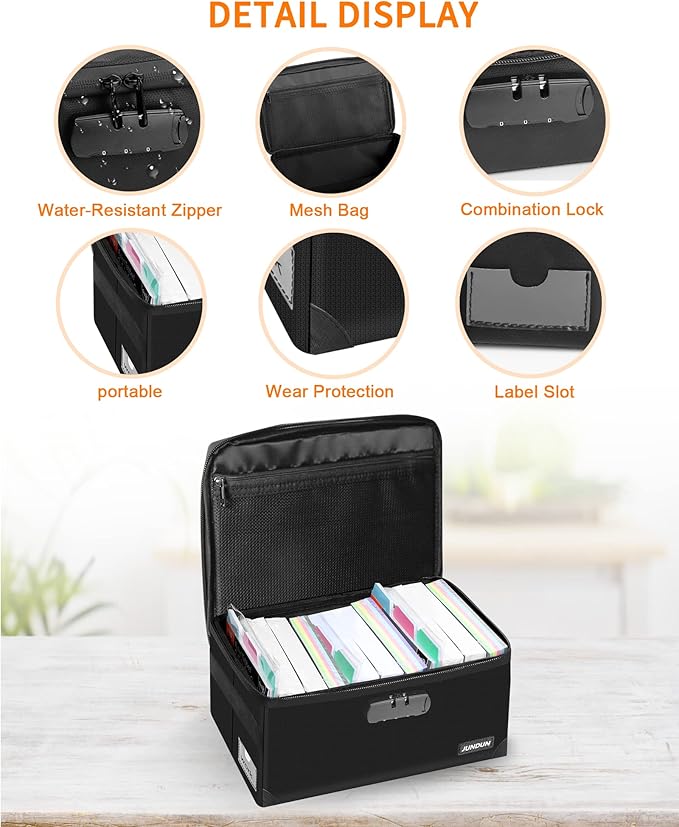 JUNDUN Index Card Holder with Lock, Collapsible Fireproof Index Card Box fits - Image 3