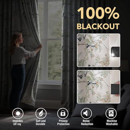 H.VERSAILTEX Floral 100% Blackout Curtains 63 inch Length 2 Panels Set Printed - Image 3