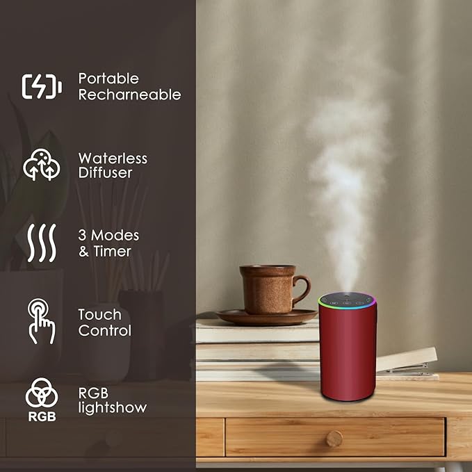 Waterless Essential Oil Diffuser, Battery Powered Mini Scent Air Machine - Image 4