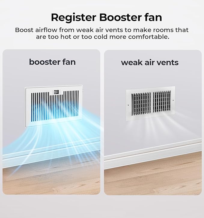 Quiet Register Booster Fan Fits 6" x 12" Register Holes, 10-Speed Smart Heating - Image 2