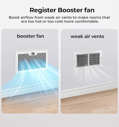 Quiet Register Booster Fan Fits 6" x 12" Register Holes, 10-Speed Smart Heating - Image 2
