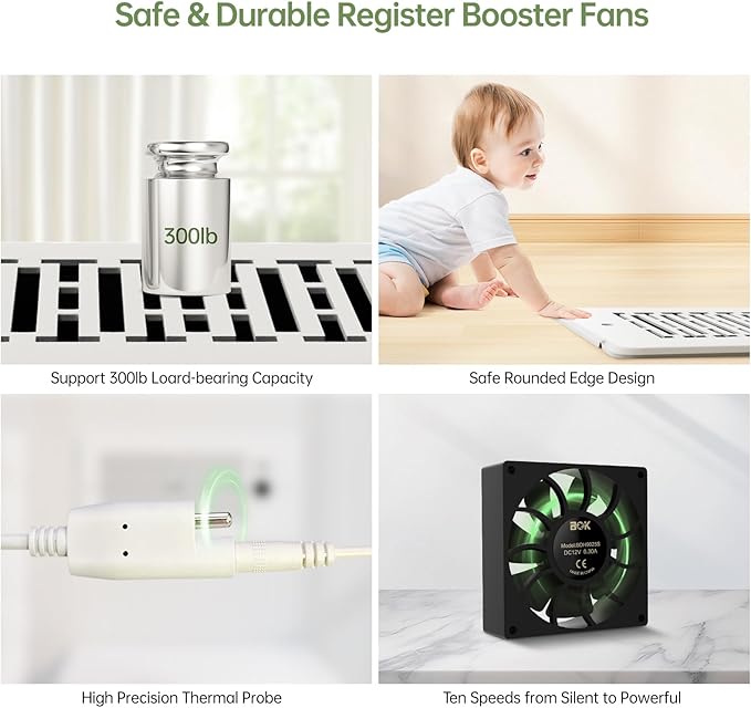 Register Booster Fan Fits 4” x 10” Register Holes, Smart Control Heating - Image 6