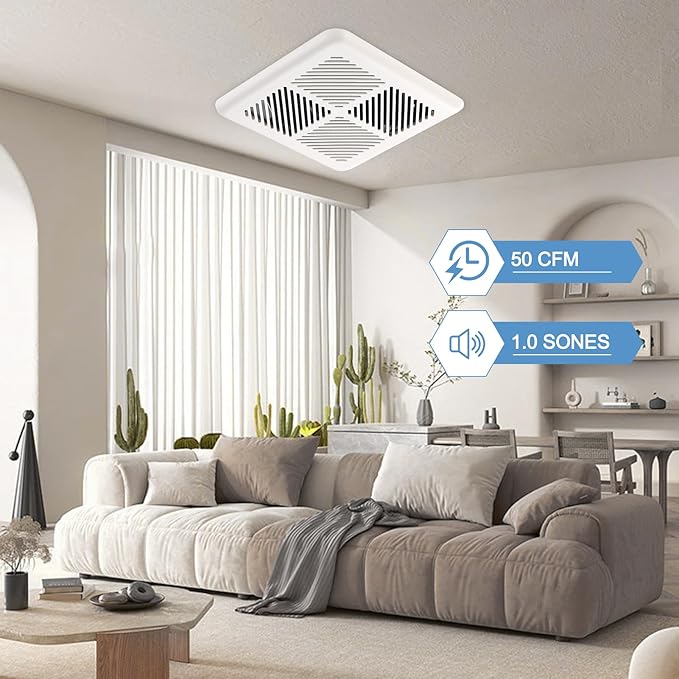 Bathroom Exhaust Fan 50CFM 1.0Sone, Quiet Bath Fan - Image 2