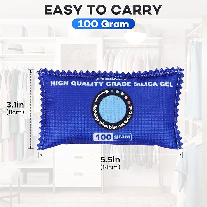 2 Pack Rechargeable Desiccant Packs, 100g Each, Color Indicating Silica Gel - Image 2
