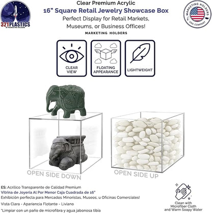 2 Pack 16 Inch Clear Acrylic Display Box Versatile Square One Piece No Lid - Image 2
