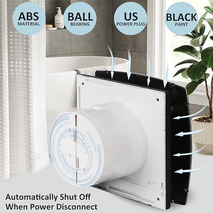 4in Black Bathroom Exhaust Fan for Window, 55CFM IPX4 ABS Plug-in Extractor Fan - Image 5