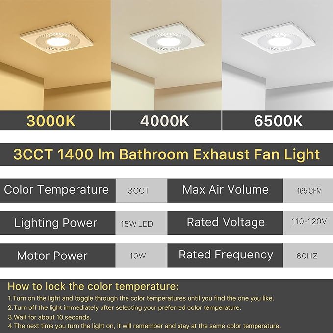 Bathroom Exhaust Fan with Light: 165CFM Shower Bathroom Vent Fan with 11.8IN - Image 4