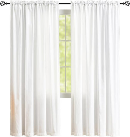 Sheer Curtains 45 inch Length 2 Panels White Semi-Sheer Rod Pocket Drapes by MYSTIC-HOME