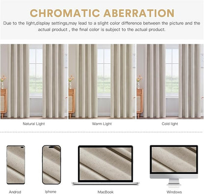 PrinceDeco 100% Blackout Linen Curtains 96 Inch Long Nature Burlap Fabric Black - Image 8