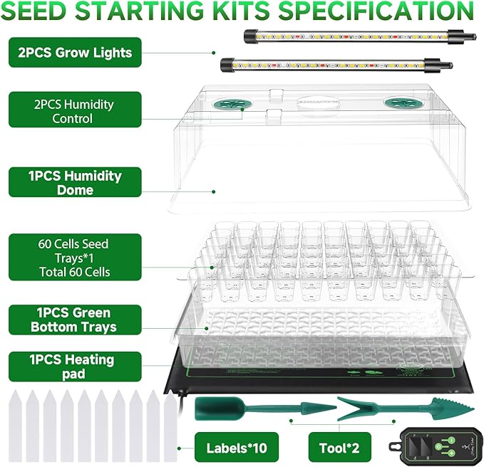 Large Seed Starter Tray with Grow Light and Thermostat Controller Heat Mat - Image 5