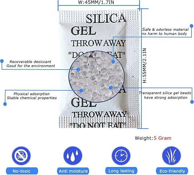 50PCS 5 Gram Silica Gel Packets, Premium Moisture Absorbers, Desiccant Packs - Image 2
