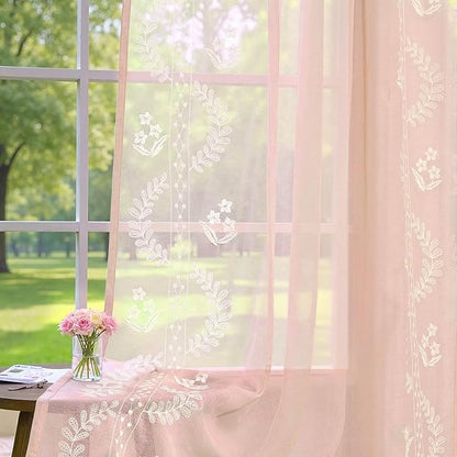 jinchan Belrose Pink Floral Sheer Curtains by JINCHAN