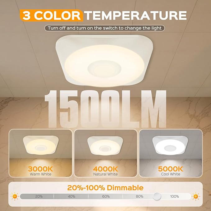 Bathroom Exhaust Fan with Light, 36W Quiet Vent Fan - Image 6
