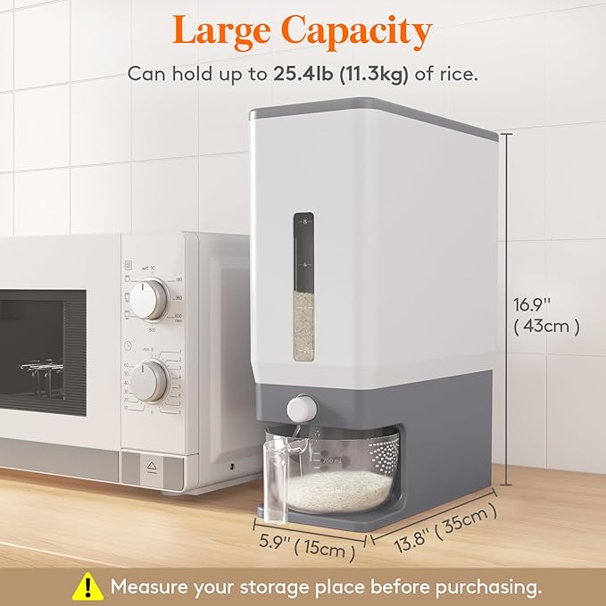 Lifewit Rice Dispenser 25 Lbs, Rice Storage Container Sealed Moisture Proof - Image 6
