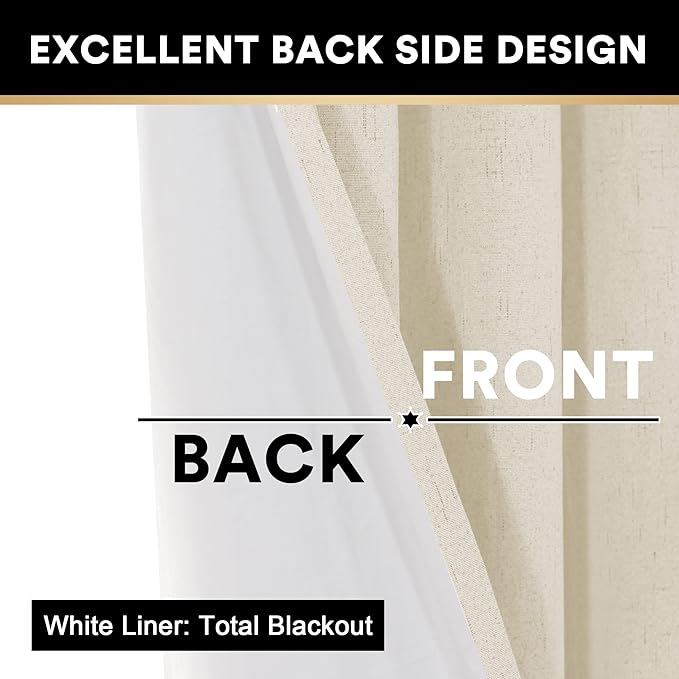 PrinceDeco Linen Blackout Curtains 84 inch Length 2 Panels Set 100% Blackout - Image 5
