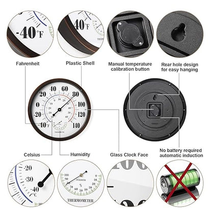 Indoor Outdoor Thermometer Wall Large Numbers Thermometer No Battery 12" - Image 4