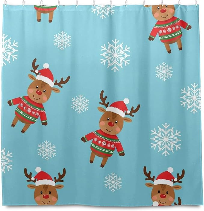 Christmas Santa Reindeer Blue Shower Curtain Liner 72×72 inch - Image 2