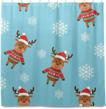 Christmas Santa Reindeer Blue Shower Curtain Liner 72×72 inch - Image 2