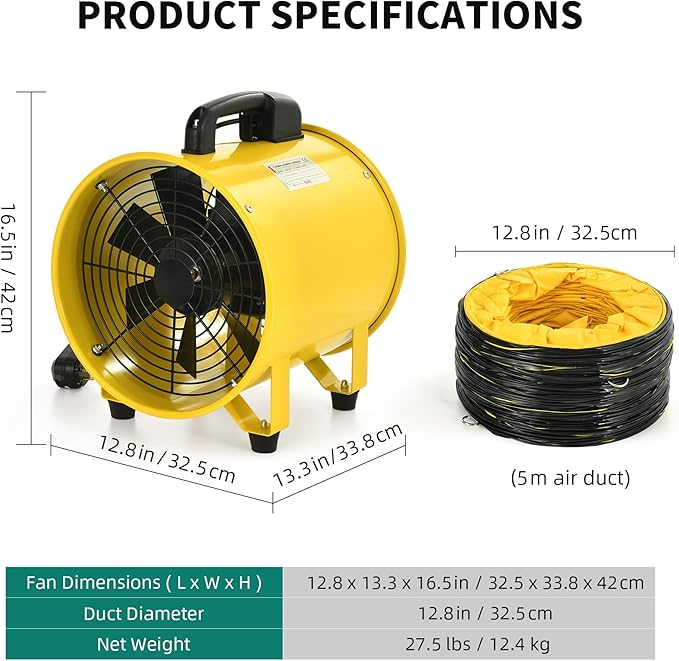 YITAHOME Two Speed Exhaust Fan 12 Inch, Utility Blower Extractor Fan - Image 8