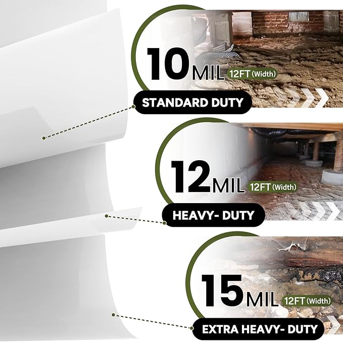 White Crawl Space Vapor Barrier, 10 Mil Vapor Barrier, Heavy Duty Polyethylene - Image 4