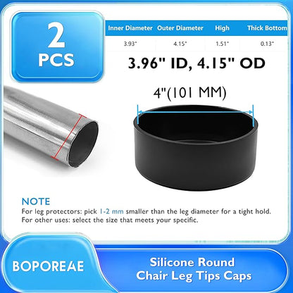 2 Pcs 4" Round Chair Leg Tips Caps, Silicone Rubber Furniture Leg Floor - Image 9