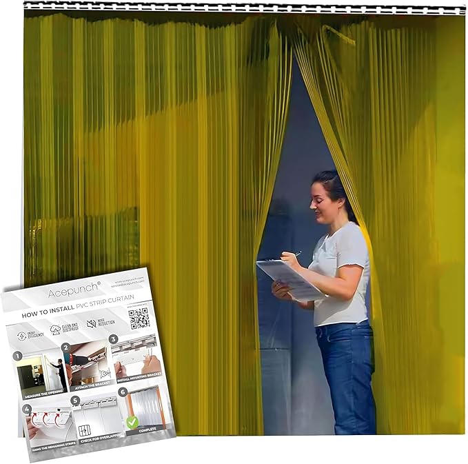 Yellow Kit PVC Smooth Plastic Strip Door Curtain 36x80 in Standard Clear by Acepunch