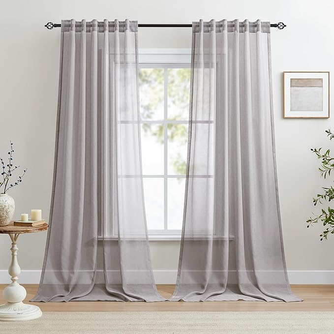 Dreaming Casa Grey Sheer Curtains 96 Inches Long, Rod Pocket & Back Tab Light by DreamingCasa