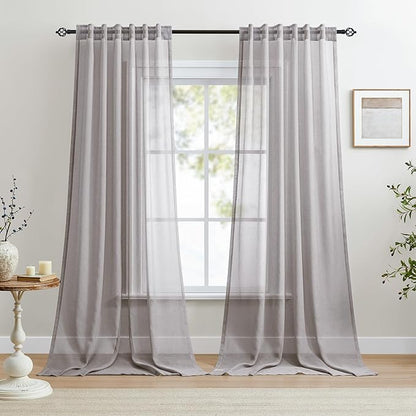 Dreaming Casa Grey Sheer Curtains 102 Inches Long, Rod Pocket & Back Tab Light by DreamingCasa