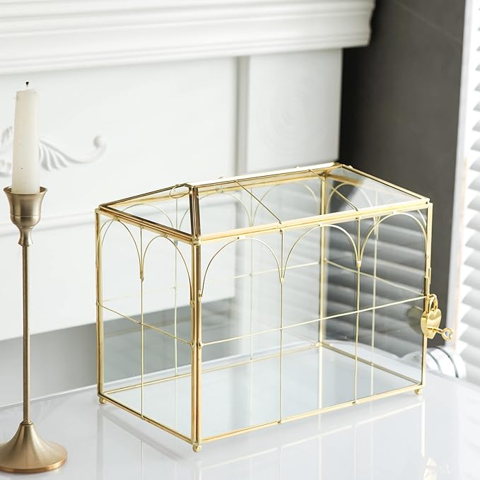 Glass Card Box with Slot, 10.2 inch Large Gold Clear Card Box - Image 6