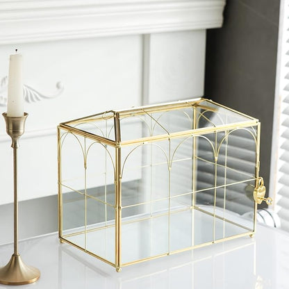 Glass Card Box with Slot, 10.2 inch Large Gold Clear Card Box - Image 6