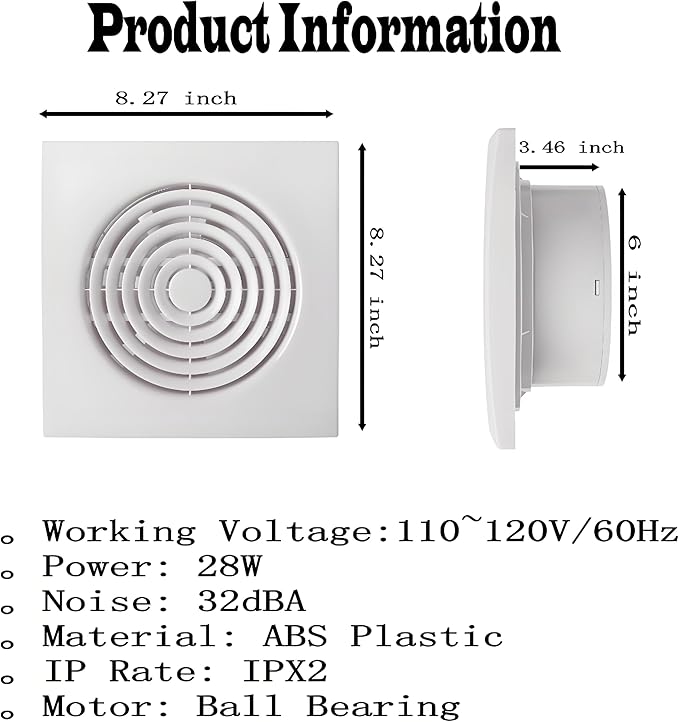 6 Inch Exhaust Fan Bathroom Exhaust Fan Damper ABS Waterproof Ventilation Fan - Image 5