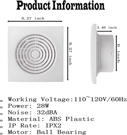 6 Inch Exhaust Fan Bathroom Exhaust Fan Damper ABS Waterproof Ventilation Fan - Image 5