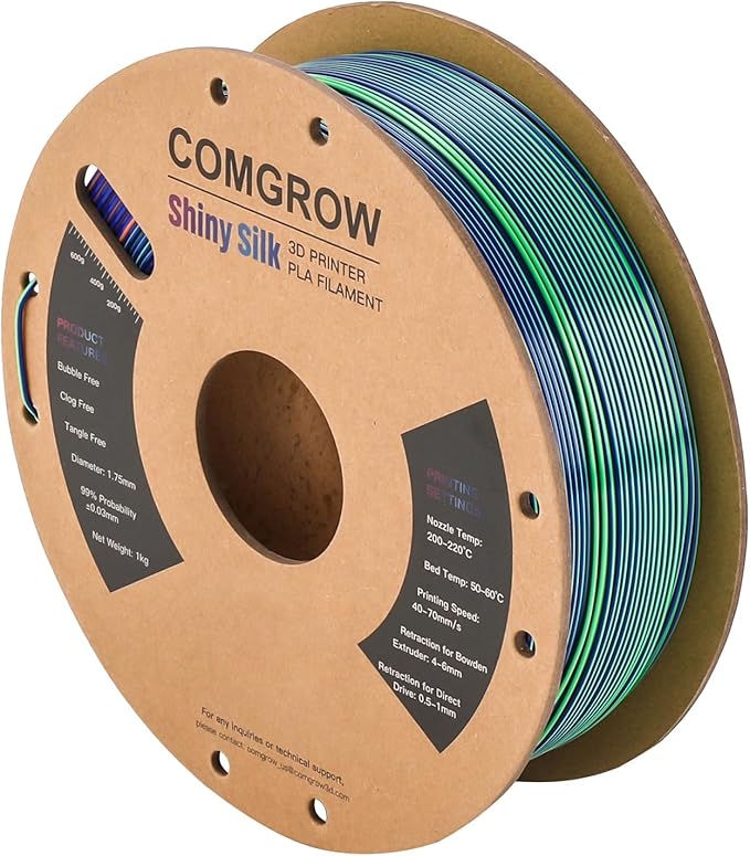 Comgrow Tri-Colors Silk PLA 3D Printer Filament, Rainbow PLA Filament 1.75mm - Image 8