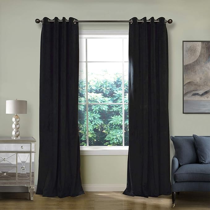 ChadMade Extra Wide Blackout Lined Premium Velvet Curtain Warm Black 120Wx96L by ChadMade