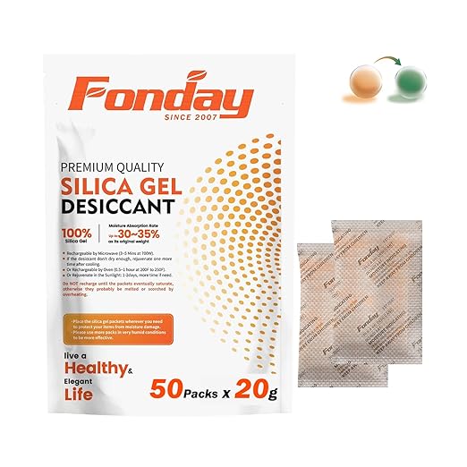 20g x 50 packs Fonday Rechargeable Silica Gel Desiccant Packets Food Grade Fast by Fonday