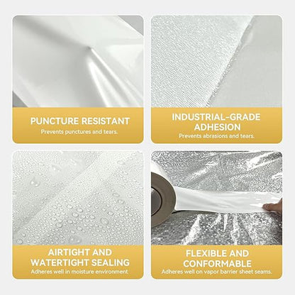 Vapor Barrier Tape 2 Rolls, 9 mil White polyethylene Tape, Moisture Sealing and - Image 7