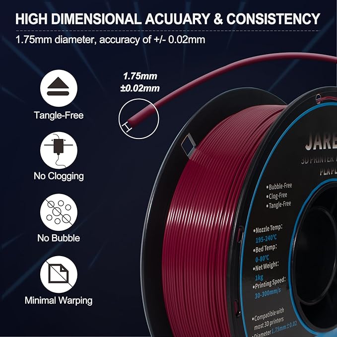 PLA Filament 1.75mm Merlot Maroon 1KG, Clog-Free 3D Printer Filament - Image 4