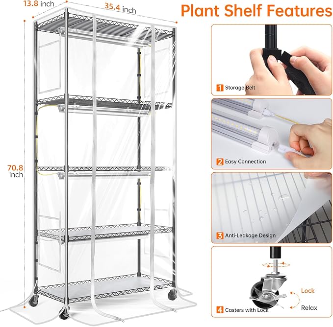 Bstrip Indoor Greenhouse with Grow Light, Mini Green House with 4 Pack T8 Full - Image 6